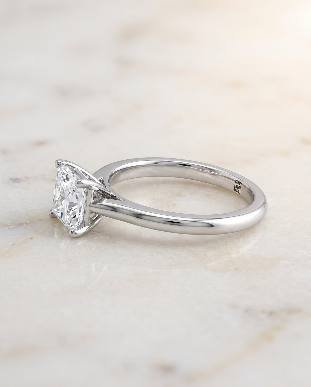 The Gladys Pinched Cathedral Solitaire Princess Cut Engagement Ring Setting in Platinum