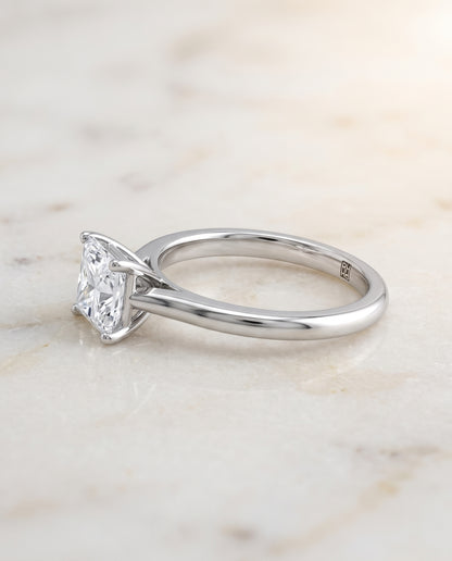 The Gladys Pinched Cathedral Solitaire Princess Cut Engagement Ring Setting in Platinum