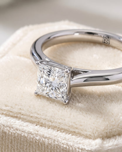 The Gladys Pinched Cathedral Solitaire Princess Cut Engagement Ring Setting in Platinum