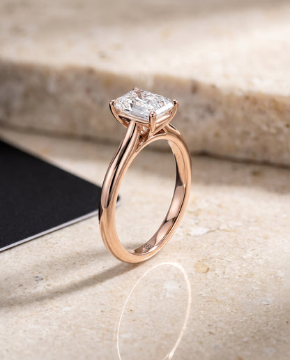 The Gladys Pinched Cathedral Solitaire Radiant Cut Engagement Ring Setting in 14K Rose Gold