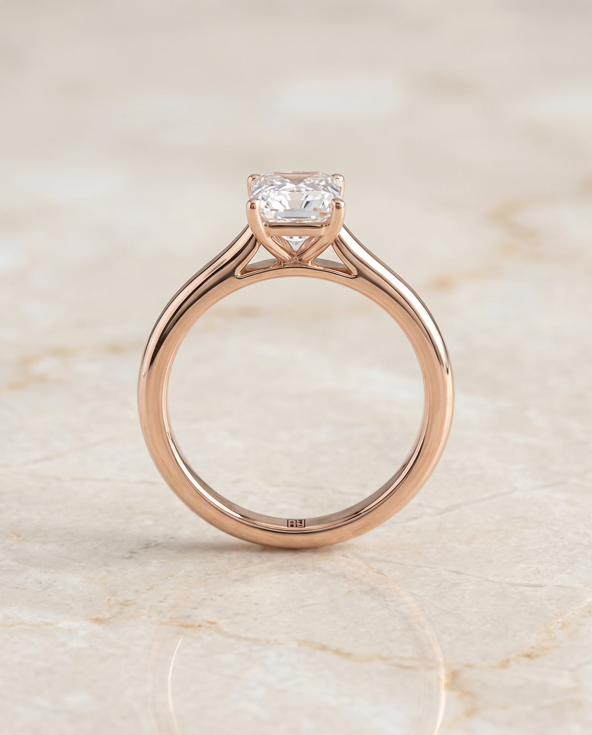 The Gladys Pinched Cathedral Solitaire Radiant Cut Engagement Ring Setting in 14K Rose Gold
