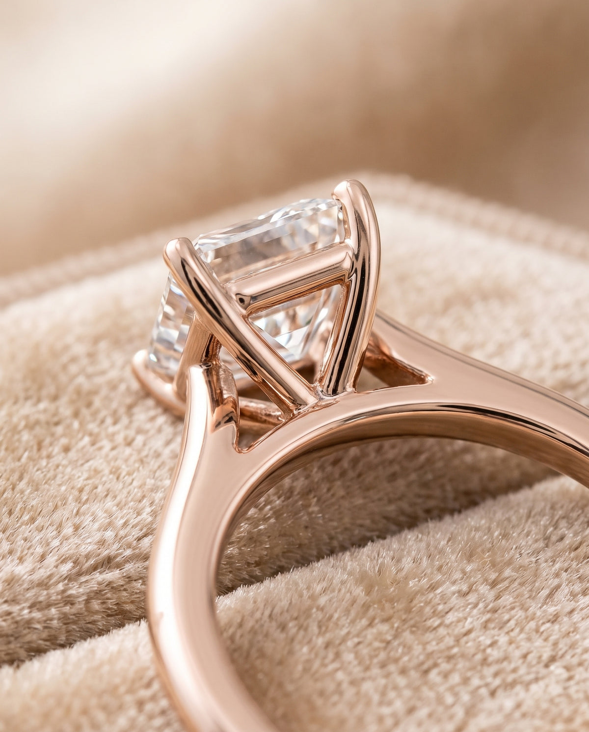 The Gladys Pinched Cathedral Solitaire Radiant Cut Engagement Ring Setting in 14K Rose Gold