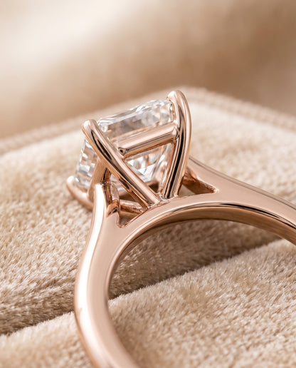 The Gladys Pinched Cathedral Solitaire Radiant Cut Engagement Ring Setting in 14K Rose Gold