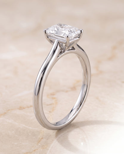 The Gladys Pinched Cathedral Solitaire Radiant Cut Engagement Ring Setting in 18K White Gold