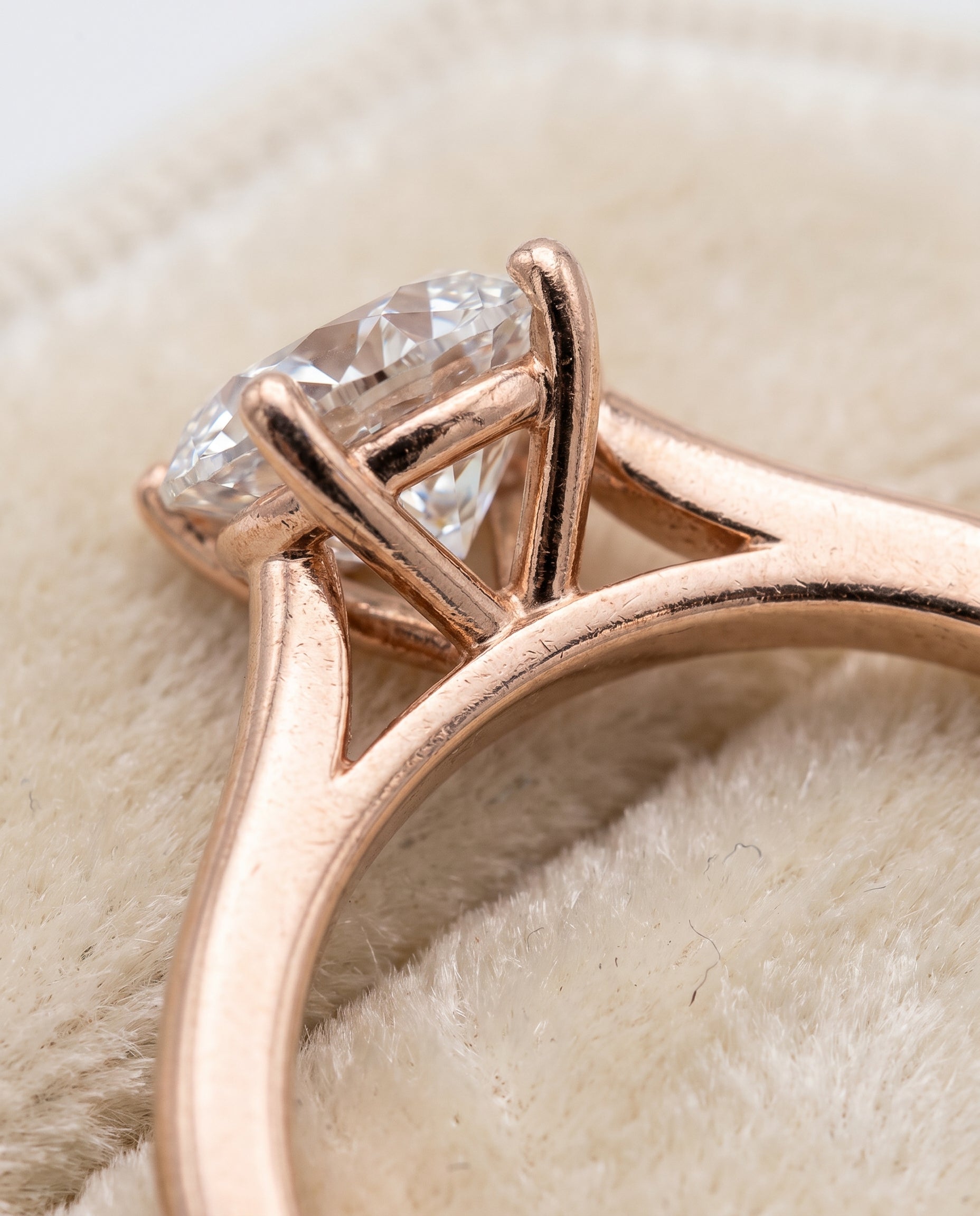 The Gladys Pinched Cathedral Solitaire Round Engagement Ring Setting in 14K Rose Gold