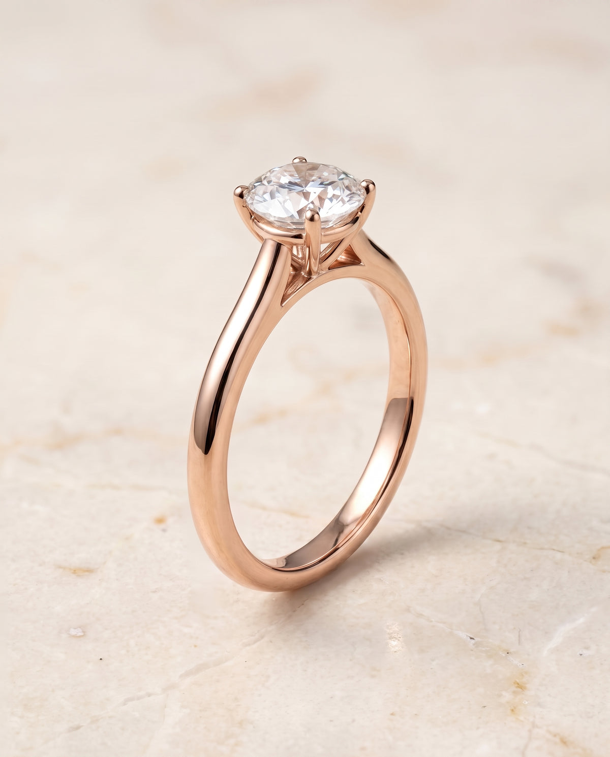 The Gladys Pinched Cathedral Solitaire Round Engagement Ring Setting in 14K Rose Gold