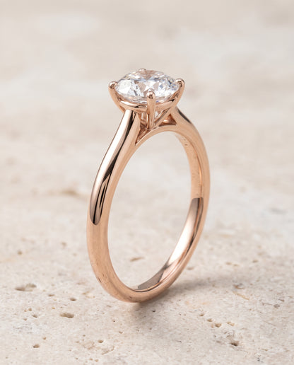 The Gladys Pinched Cathedral Solitaire Round Engagement Ring Setting in 14K Rose Gold