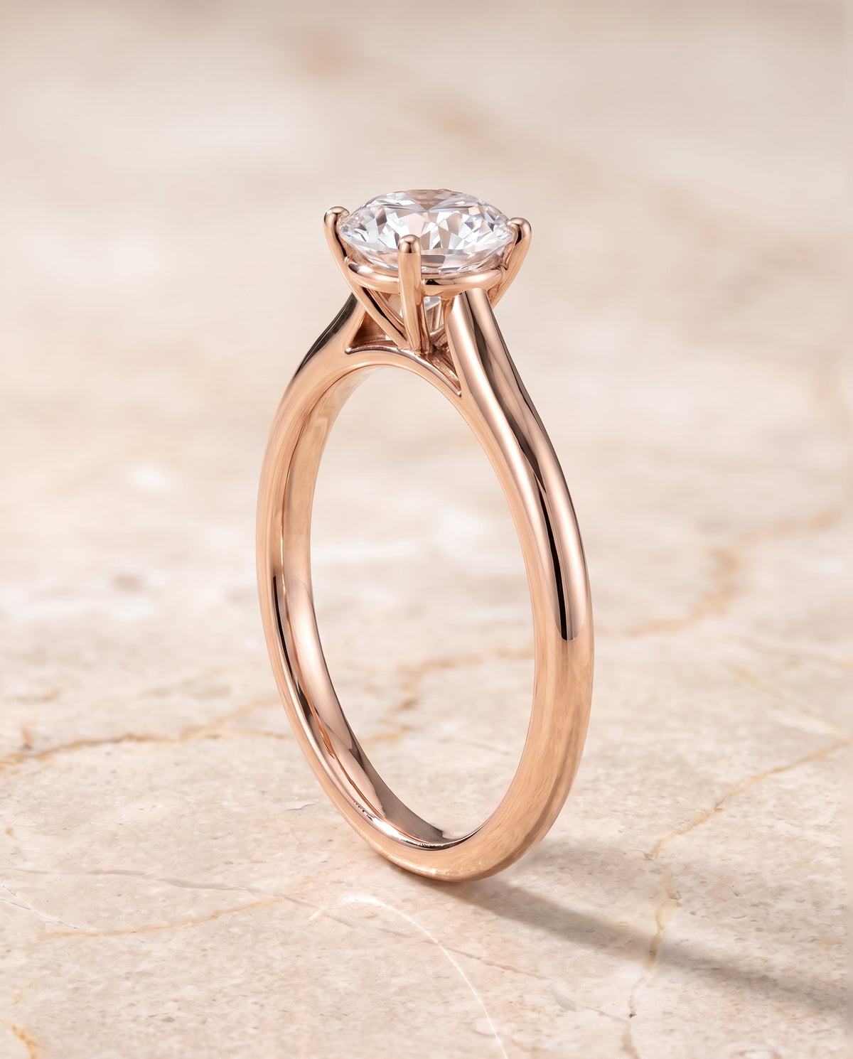 The Gladys Pinched Cathedral Solitaire Round Engagement Ring Setting in 14K Rose Gold