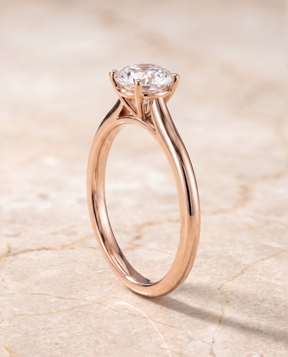 The Gladys Pinched Cathedral Solitaire Round Engagement Ring Setting in 14K Rose Gold