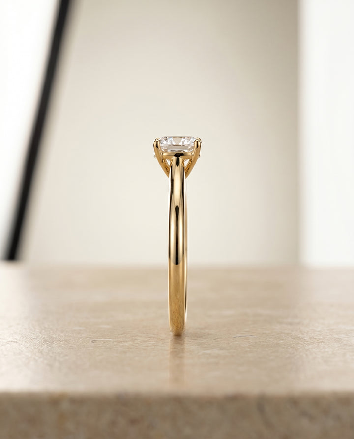 The Gladys Pinched Cathedral Solitaire Cushion Cut Engagement Ring Setting in 18K Yellow Gold