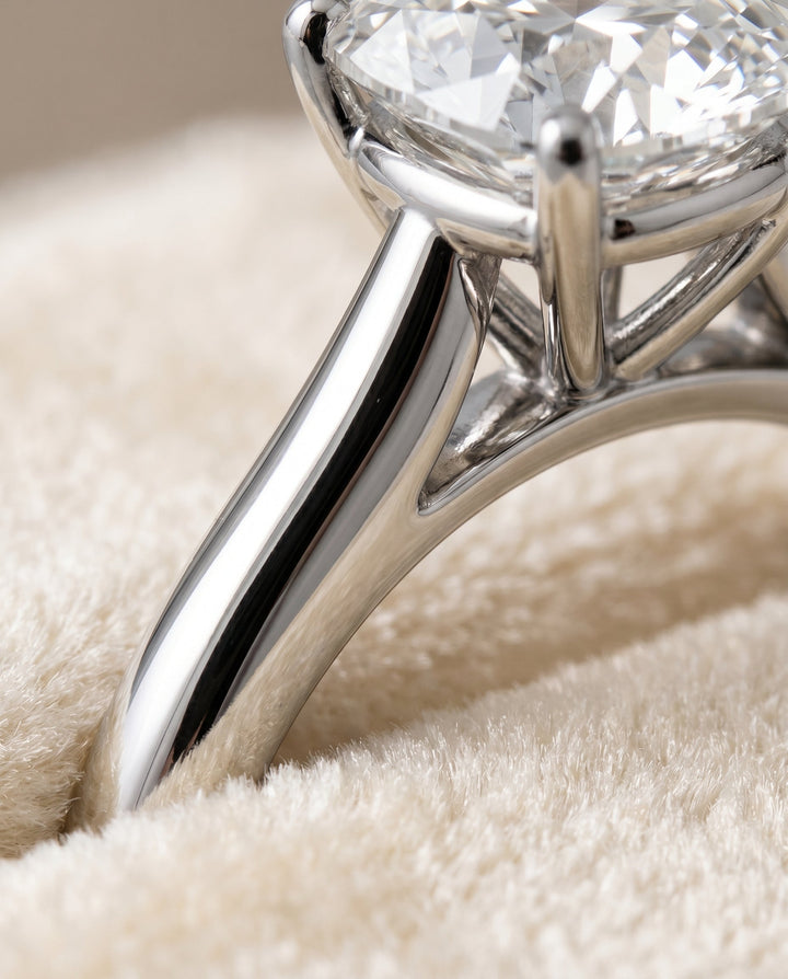 Gladys Select Solitaire Cushion Cut Lab Diamond Engagement Ring in Platinum, detail view | RockHer