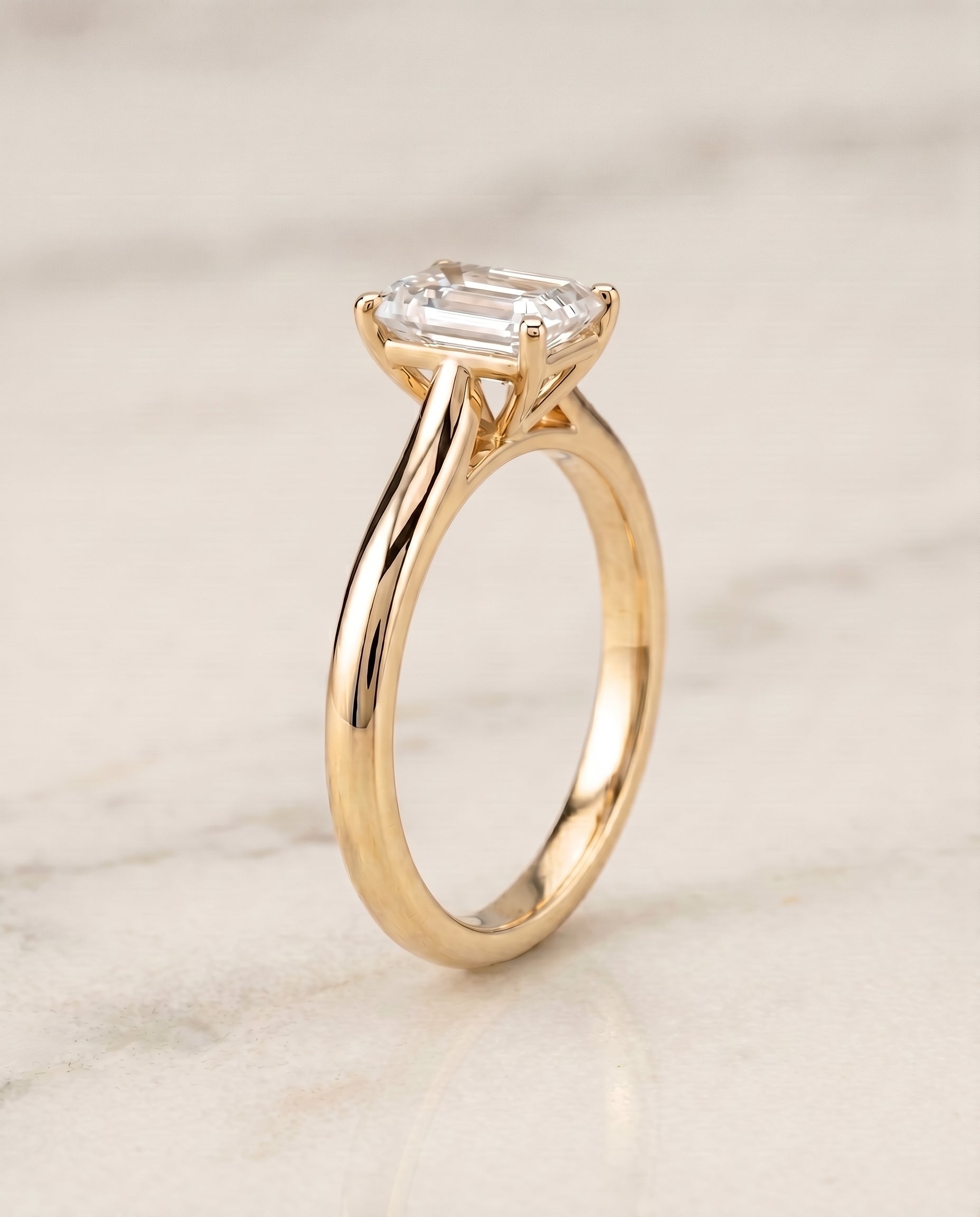 Pinched Cathedral Solitaire Cut styling on The Gladys emerald engagement ring setting | RockHer