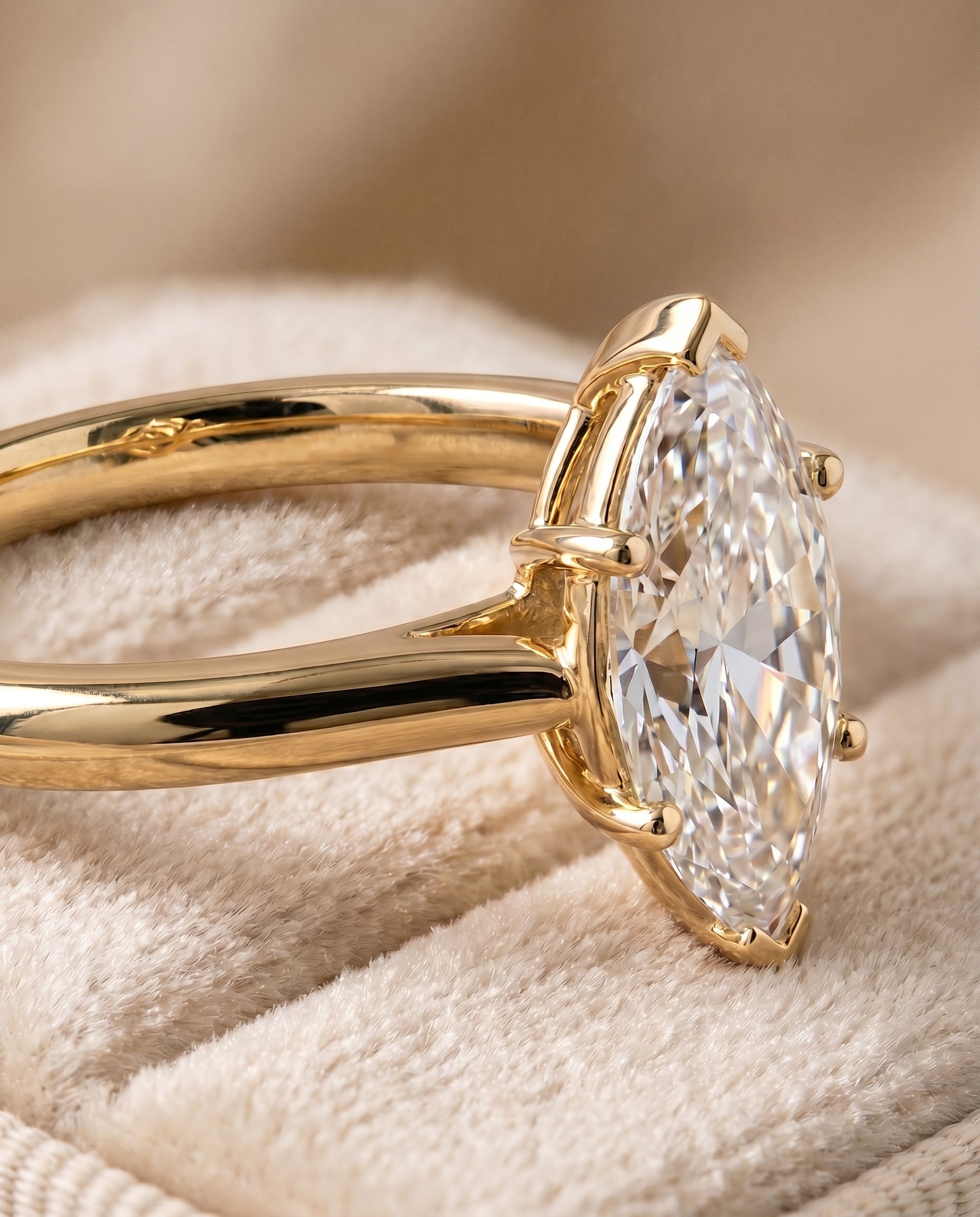 18K Yellow Gold band of The Gladys marquise engagement ring setting | RockHer