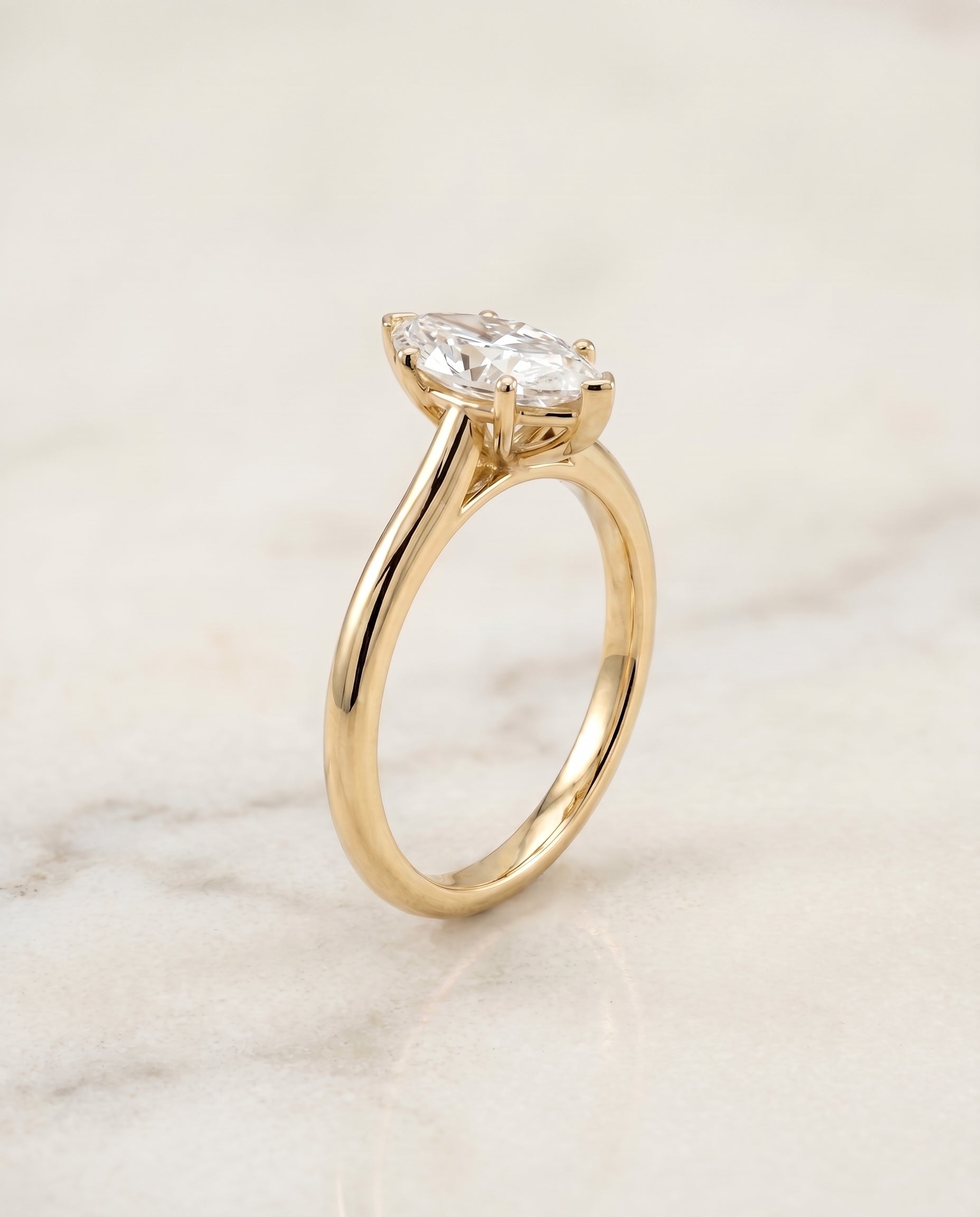 Pinched Cathedral Solitaire styling on The Gladys marquise engagement ring setting | RockHer