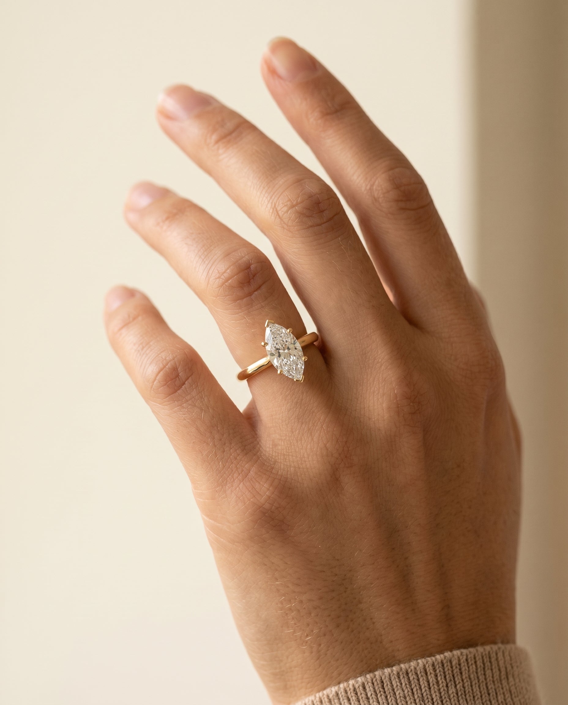 The Gladys engagement ring setting in 18K Yellow Gold, pinched cathedral solitaire design | RockHer