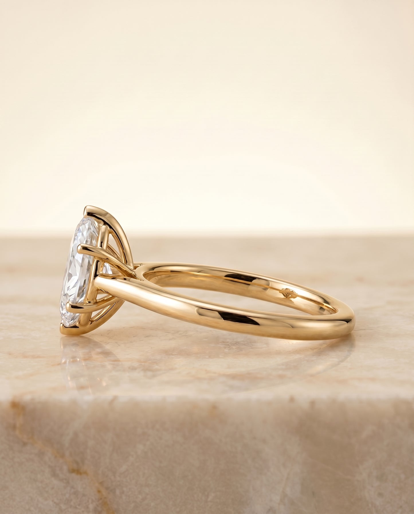 The Gladys Pinched Cathedral Solitaire Marquise Engagement Ring Setting in 18K Yellow Gold