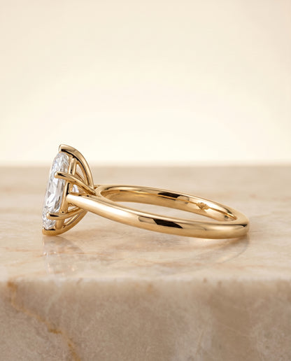 The Gladys Pinched Cathedral Solitaire Marquise Engagement Ring Setting in 18K Yellow Gold
