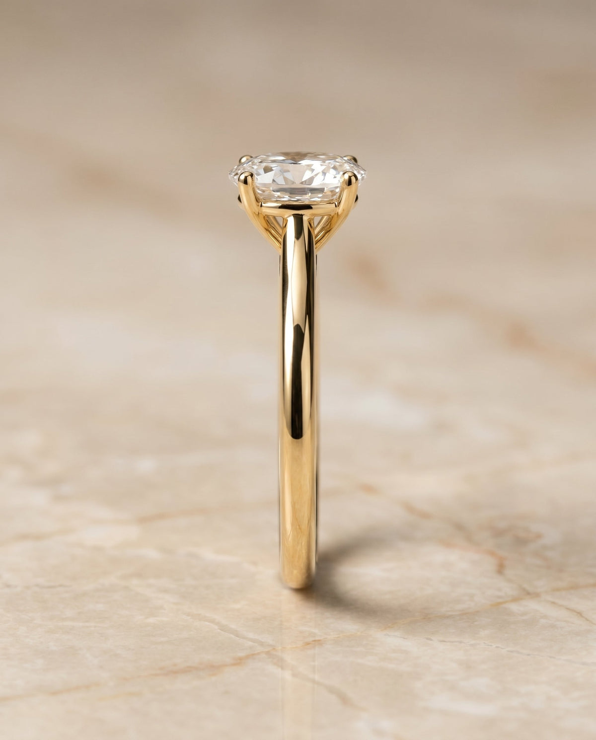 Gladys Select Solitaire Oval Lab Diamond Engagement Ring in 18K Yellow Gold, side view | RockHer
