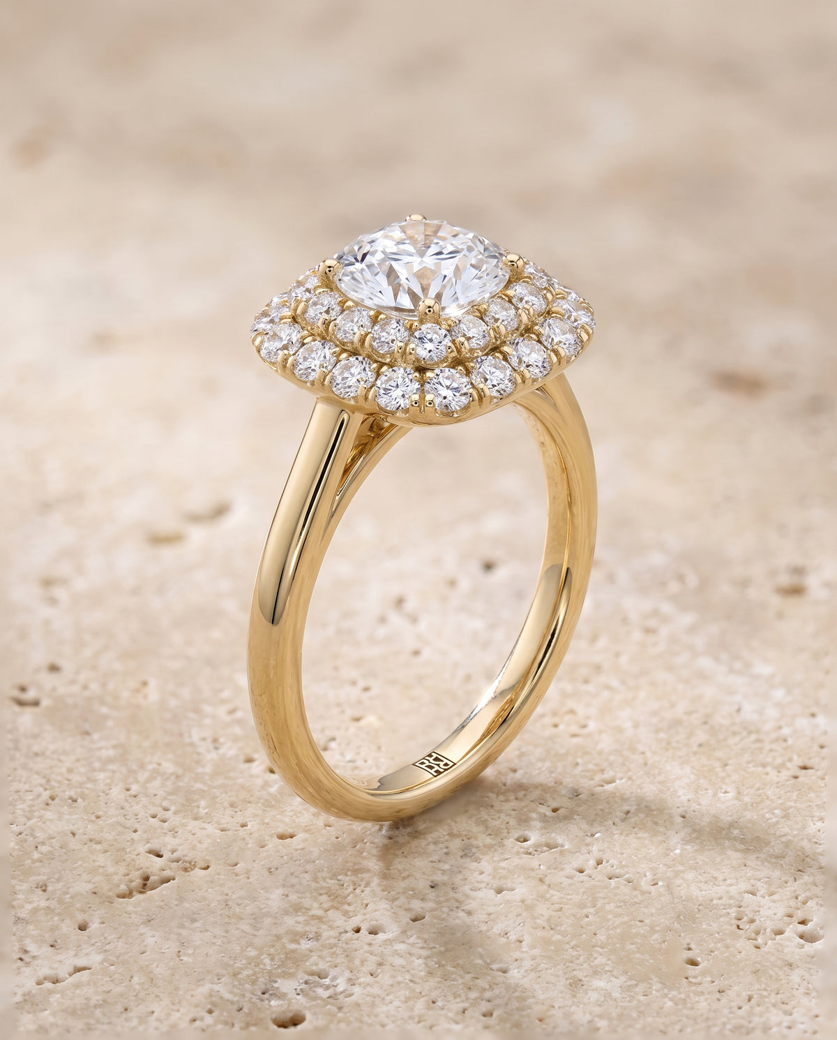 The Goldy Stair Double Halo Round Engagement Ring Setting in 18K Yellow Gold