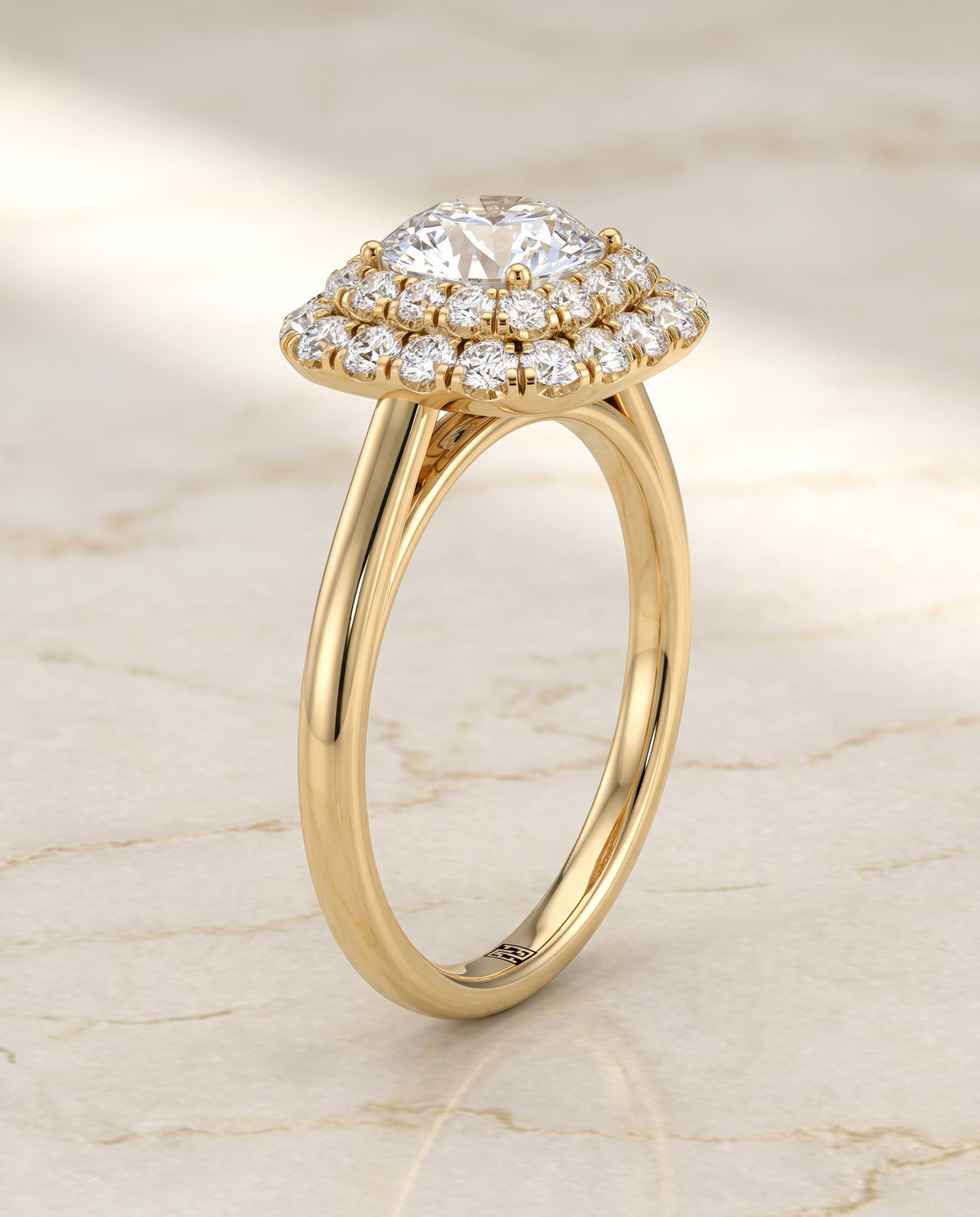 The Goldy Stair Double Halo Round Engagement Ring Setting in 18K Yellow Gold