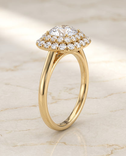 The Goldy Stair Double Halo Round Engagement Ring Setting in 18K Yellow Gold