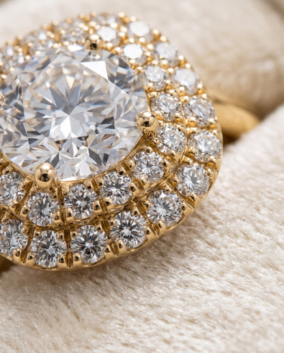 The Goldy Stair Double Halo Round Engagement Ring Setting in 18K Yellow Gold