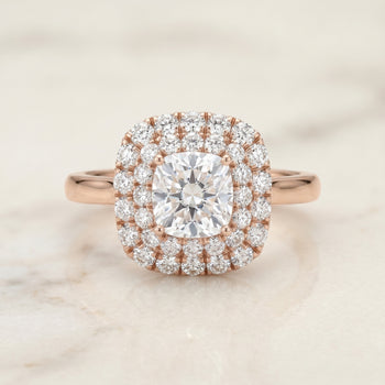 The Goldy Stair Double Halo Cushion Cut Engagement Ring Setting in 14K Rose Gold
