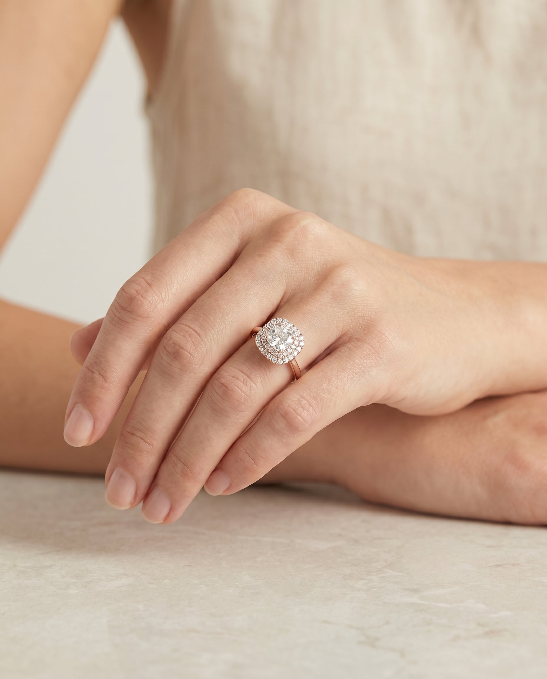 The Goldy setting for cushion diamonds, made to order in 14K Rose Gold | RockHer
