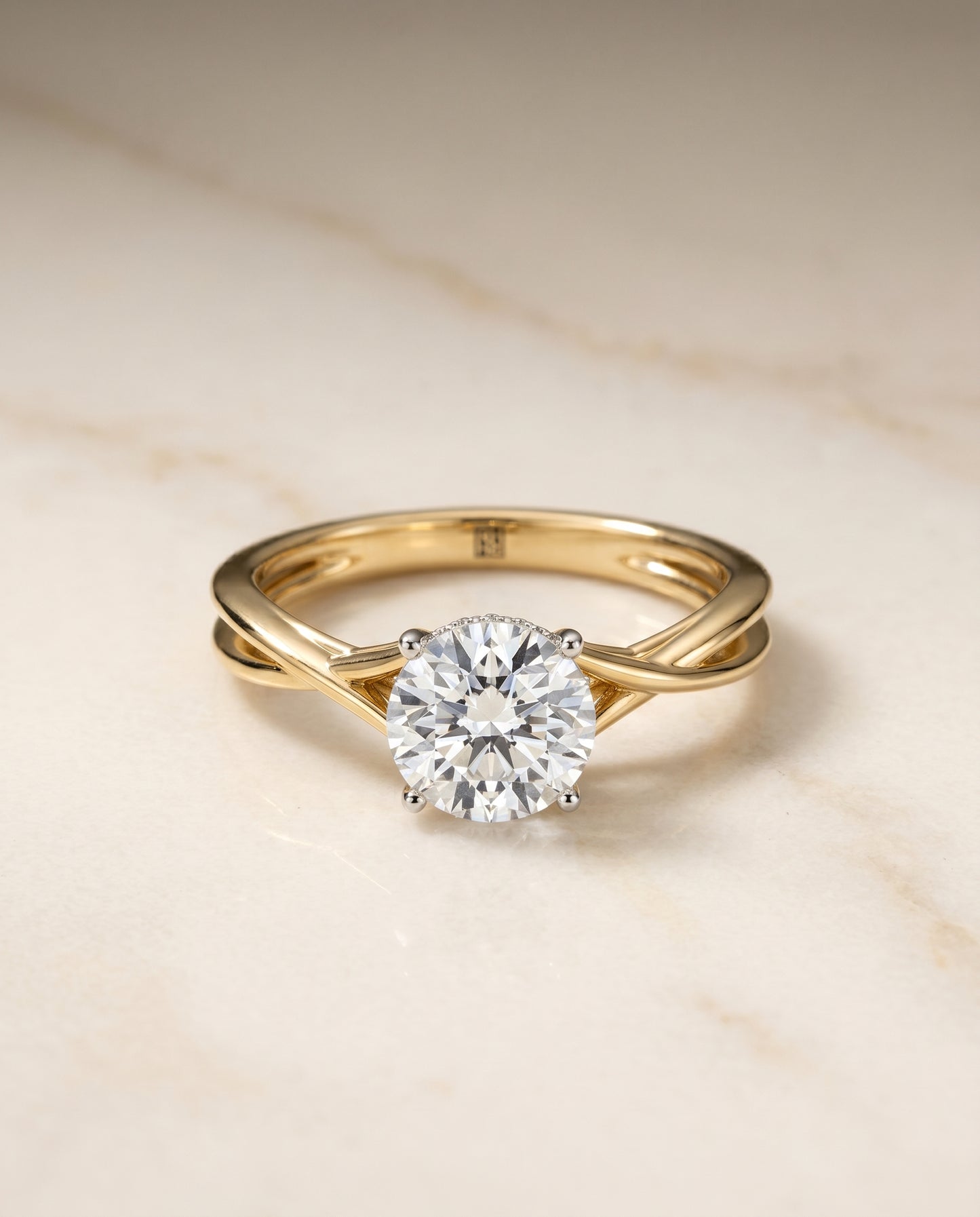 The Grace Twisted Hidden Halo Solitaire Engagement Ring Setting for Round Diamonds in 18K Yellow Gold | RockHer