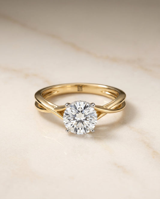 Grace Select Twisted Shank Hidden Halo Solitaire Oval in 18K Yellow Gold – view 1