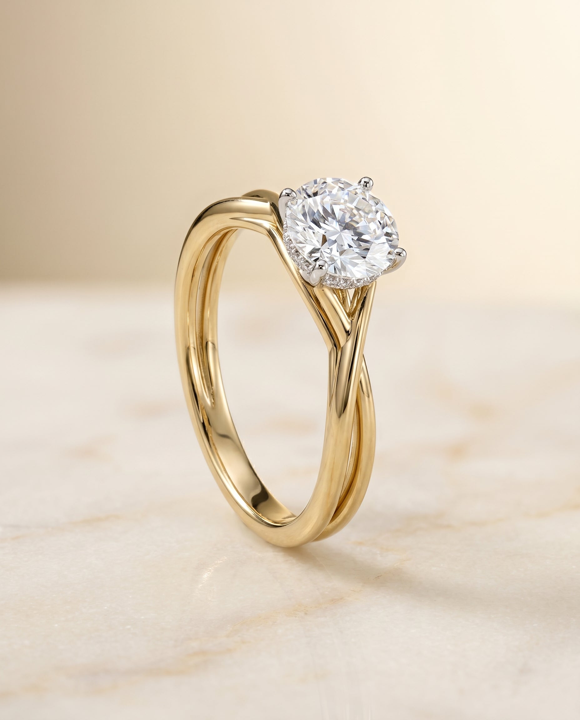 Solitaire Engagement Ring Setting for Round Diamonds in 18K Yellow Gold styling on The Grace diamond engagement ring setti...