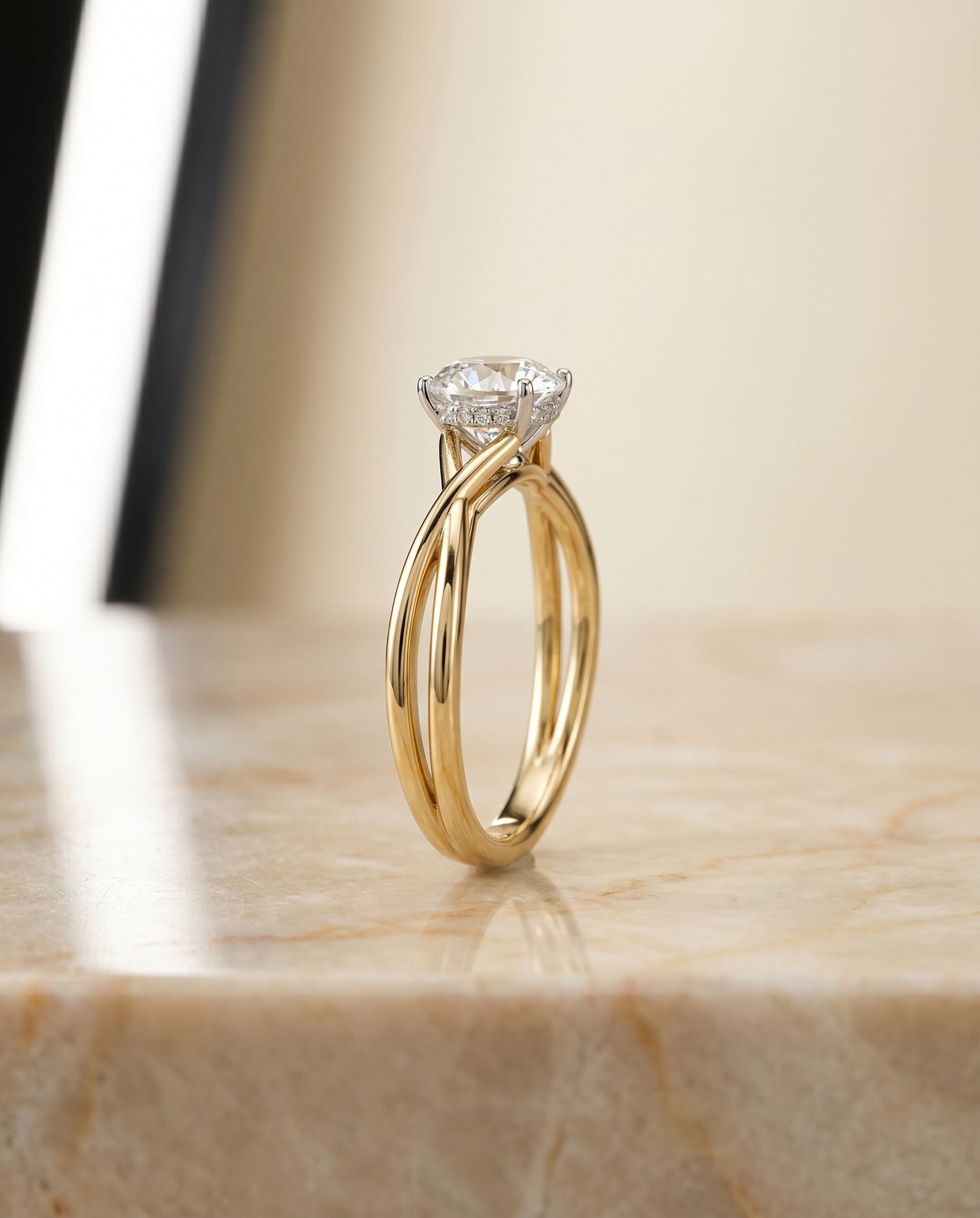 The Grace Solitaire Engagement Ring Setting for Round Diamonds in 18K Yellow Gold
