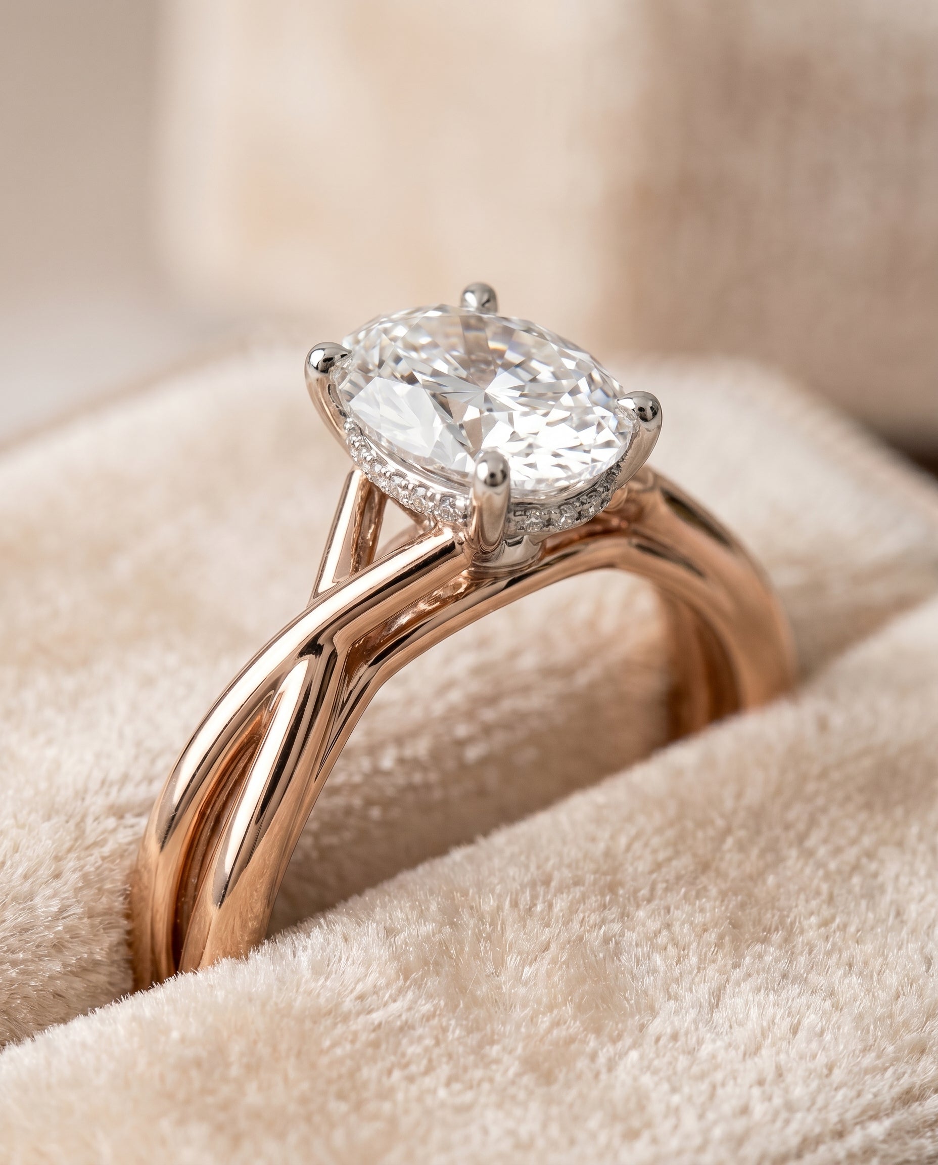 14K Rose Gold band of The Grace oval engagement ring setting | RockHer