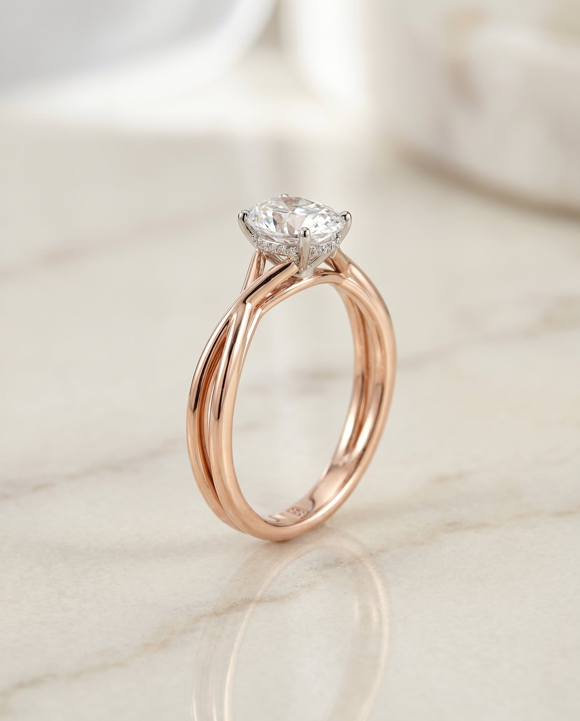 Twisted Shank Hidden Halo Solitaire styling on The Grace oval engagement ring setting | RockHer