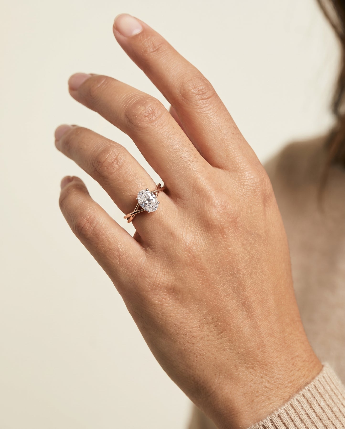 The Grace Twisted Shank Hidden Halo Solitaire Oval Engagement Ring Setting in 14K Rose Gold