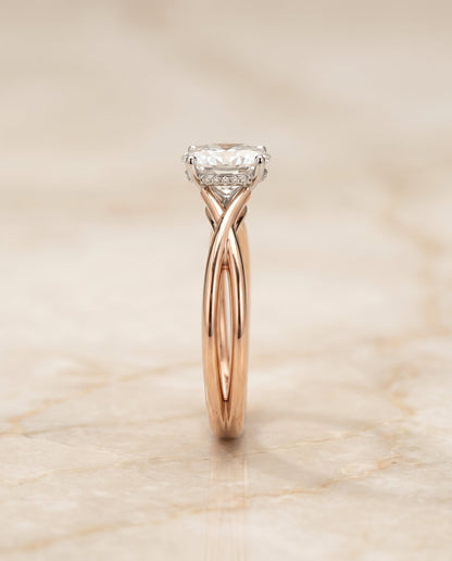 Grace Select Solitaire Oval Lab Diamond Engagement Ring in 14K Rose Gold, side view | RockHer