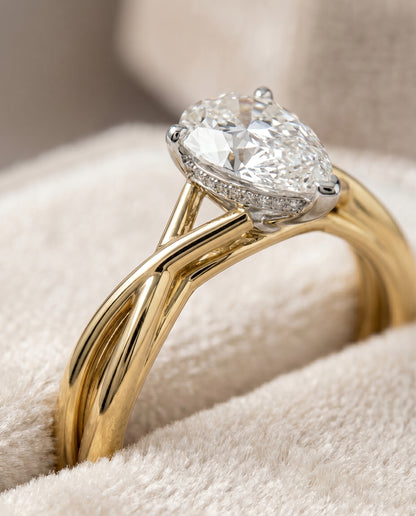 The Grace Twisted Shank Hidden Halo Solitaire Princess Cut Engagement Ring Setting in 18K Yellow Gold