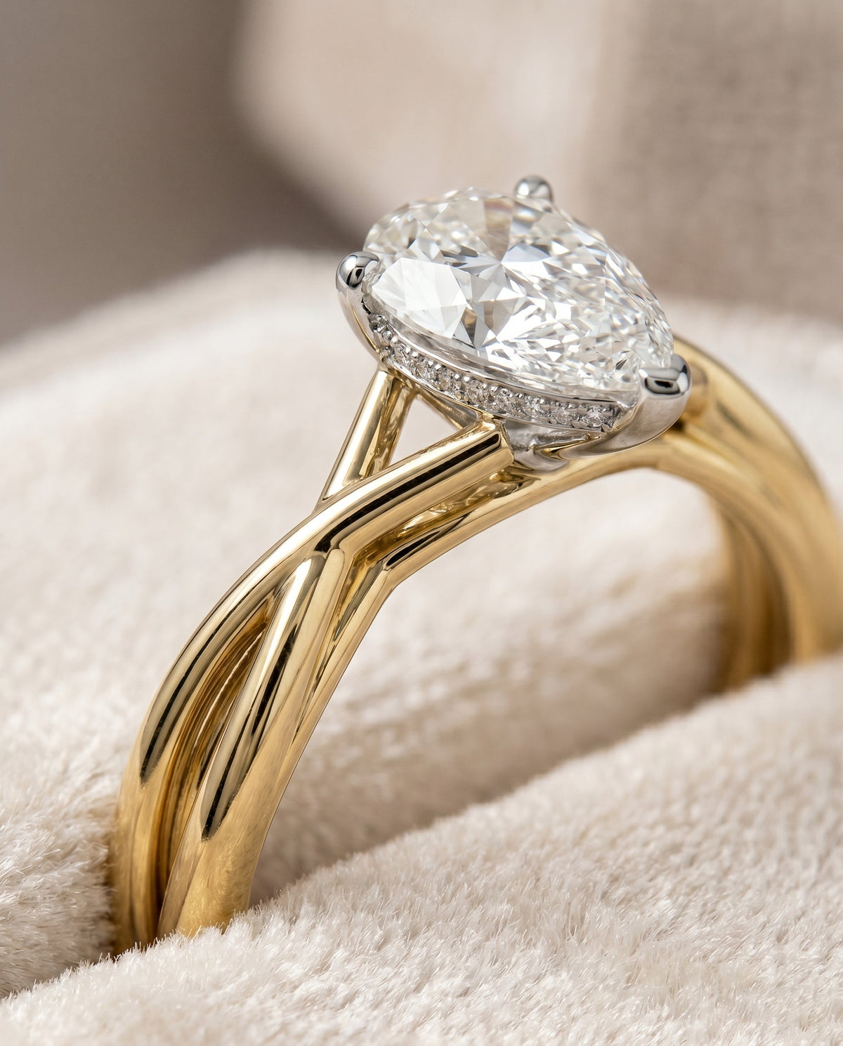 Grace Select Solitaire Princess Cut Lab Diamond Engagement Ring in 18K Yellow Gold, detail view | RockHer