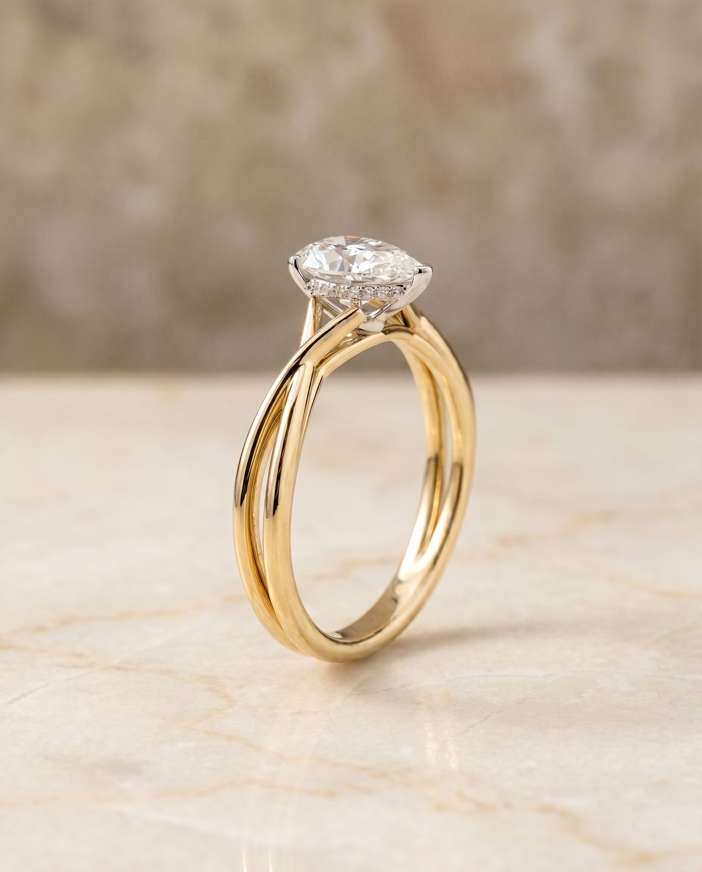The Grace Twisted Shank Hidden Halo Solitaire Princess Cut Engagement Ring Setting in 18K Yellow Gold