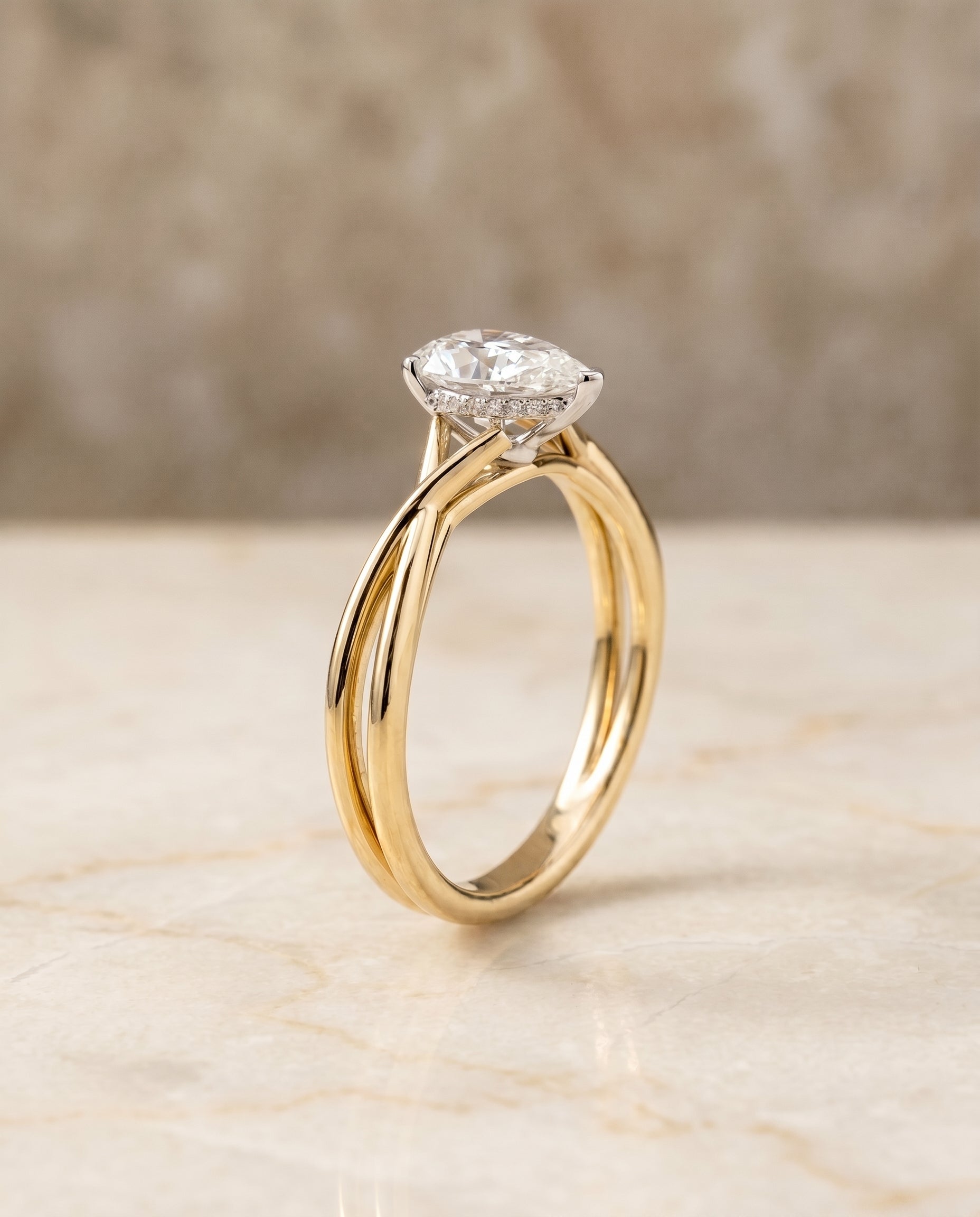 Twisted Shank Hidden Halo Solitaire styling on The Grace princess engagement ring setting | RockHer