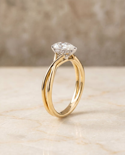 Grace Select Solitaire Princess Cut Lab Diamond Engagement Ring in 18K Yellow Gold, front view | RockHer