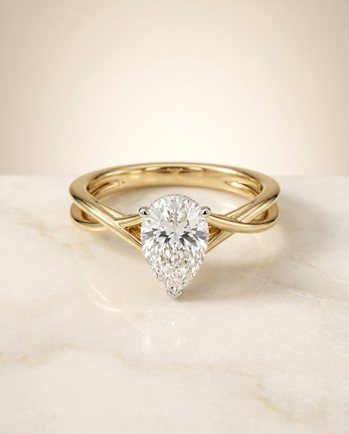 The Grace Twisted Shank Hidden Halo Solitaire Princess Cut Engagement Ring Setting in 18K Yellow Gold
