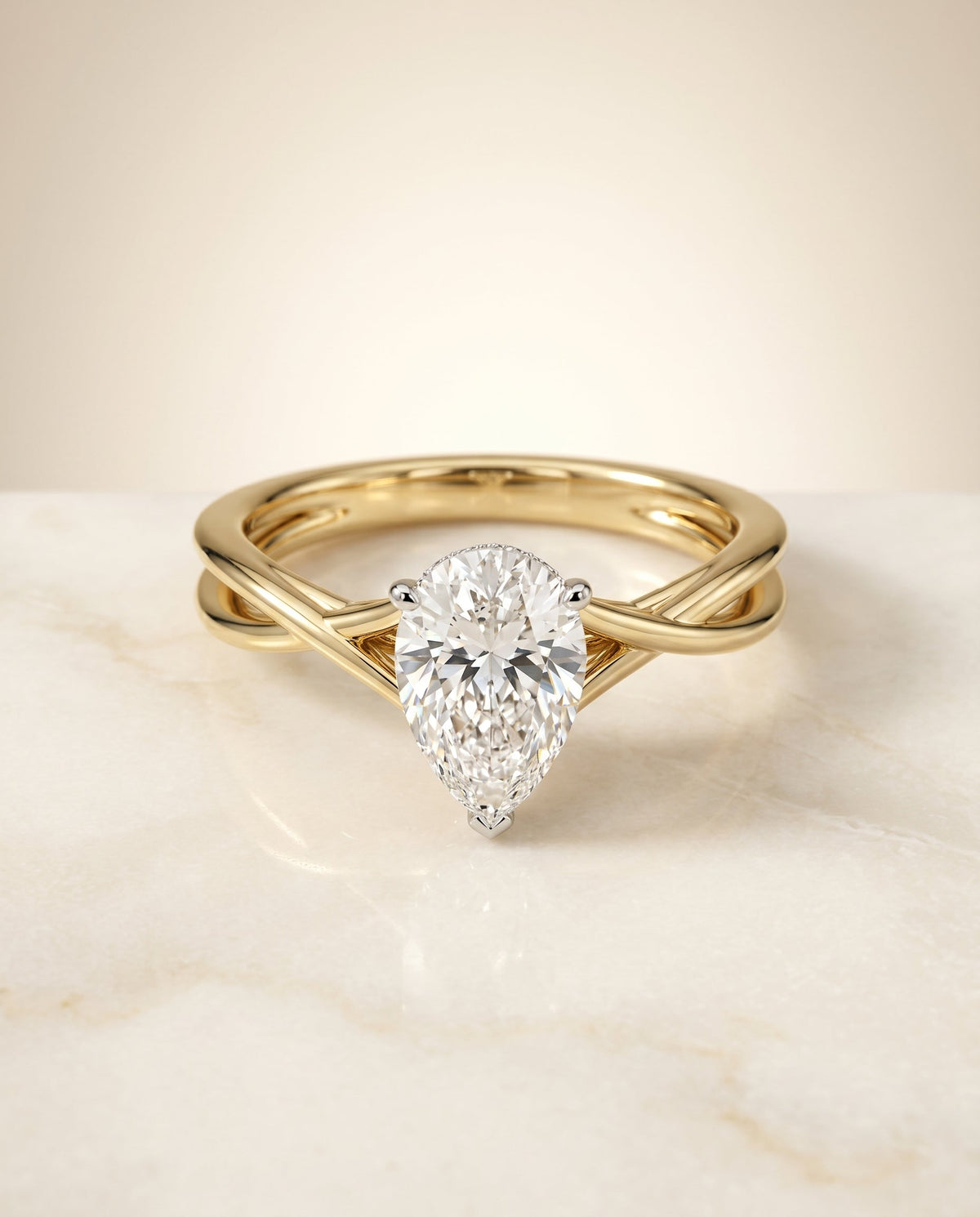 Grace Select Solitaire Princess Cut Lab Diamond Engagement Ring in 18K Yellow Gold, shown on hand, angled | RockHer