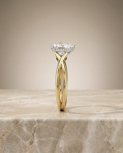The Grace Twisted Shank Hidden Halo Solitaire Princess Cut Engagement Ring Setting in 18K Yellow Gold