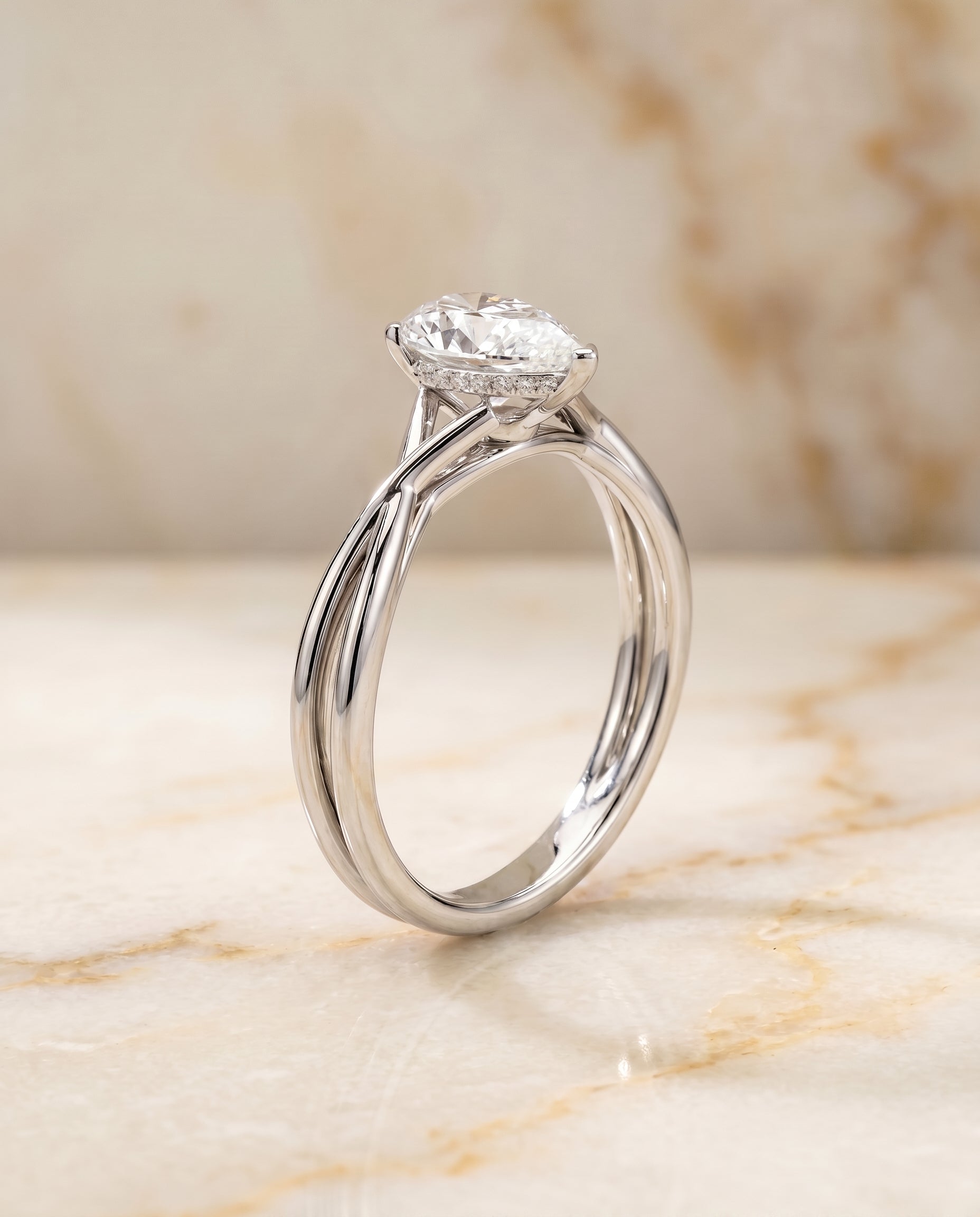 Twisted Shank Hidden Halo Solitaire styling on The Grace princess engagement ring setting | RockHer