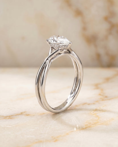 The Grace Twisted Shank Hidden Halo Solitaire Princess Cut Engagement Ring Setting in 18K White Gold