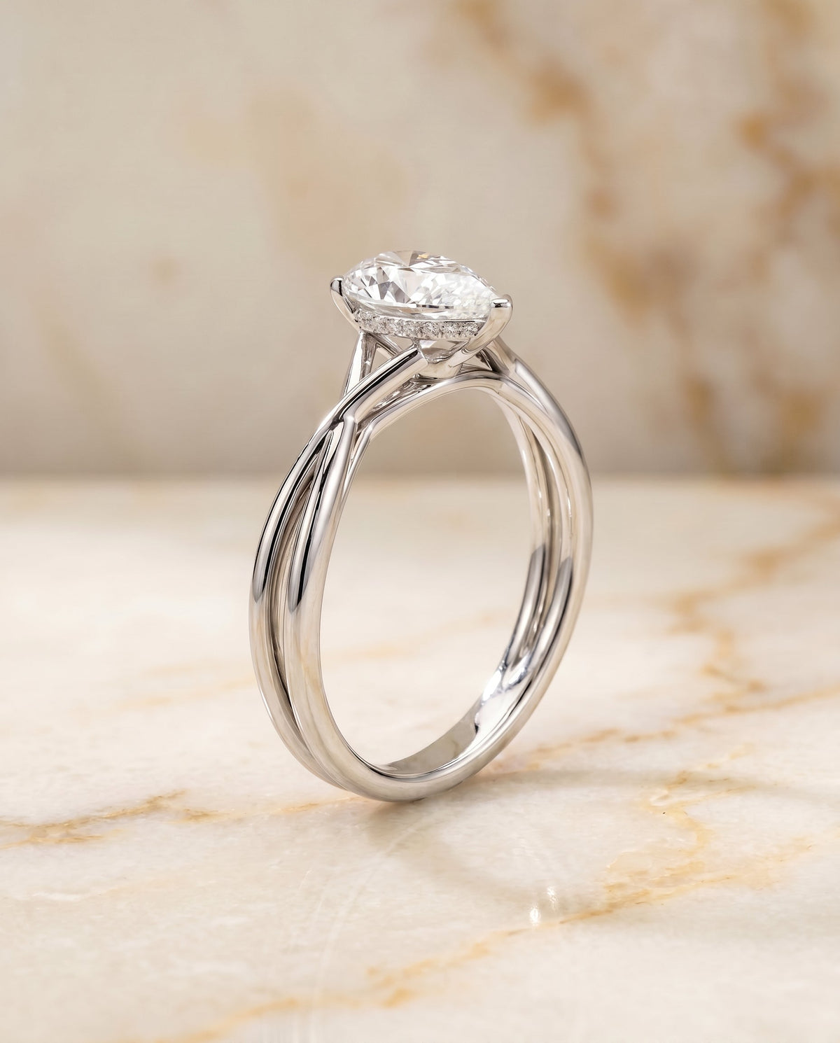 Grace Select Solitaire Princess Cut Lab Diamond Engagement Ring in 18K White Gold, front view | RockHer