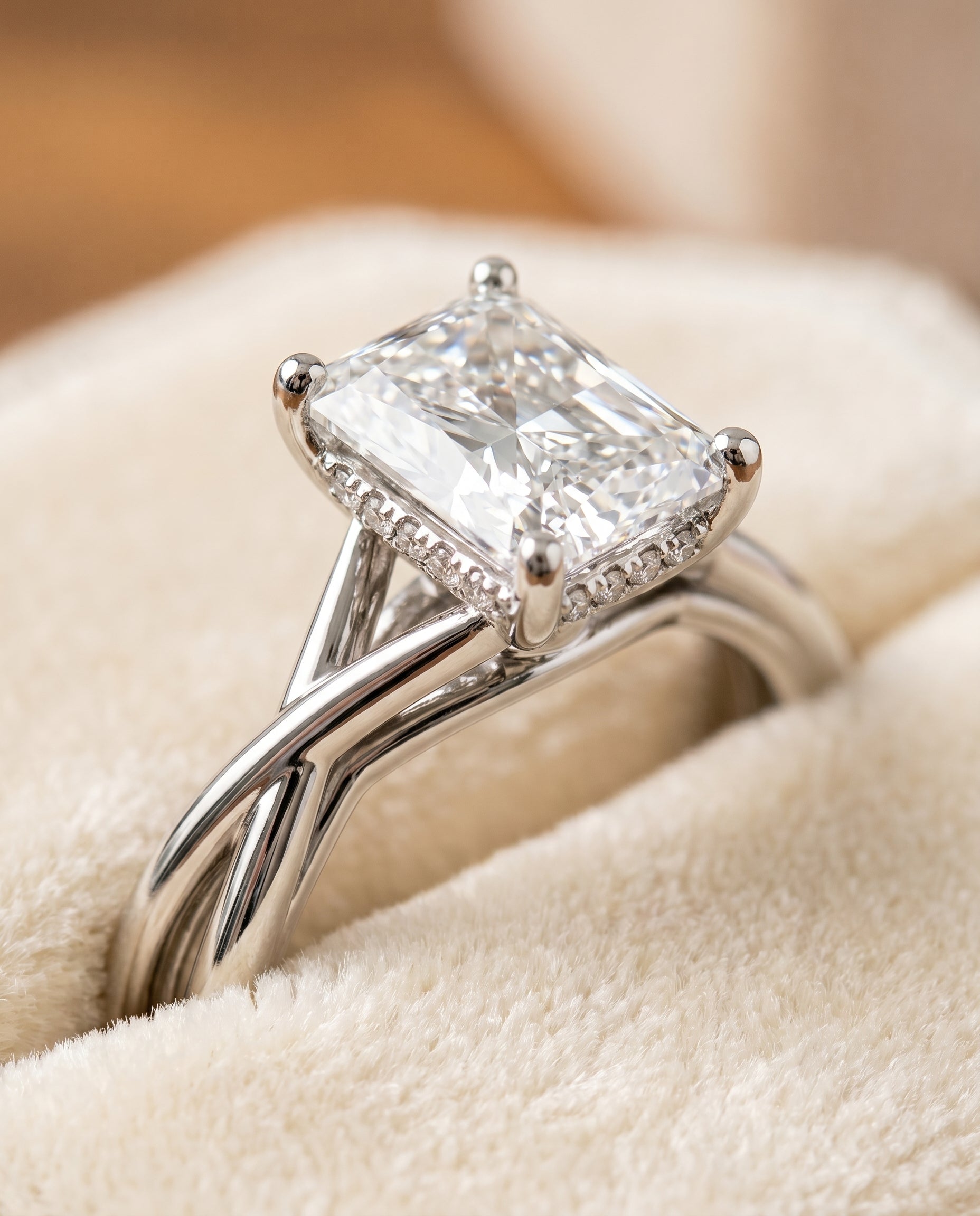 18K White Gold band of The Grace radiant engagement ring setting | RockHer