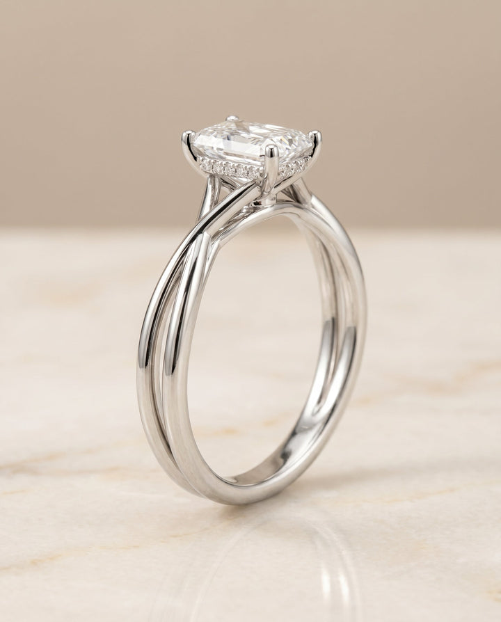 Grace Select Solitaire Radiant Cut Lab Diamond Engagement Ring in Platinum, front view | RockHer