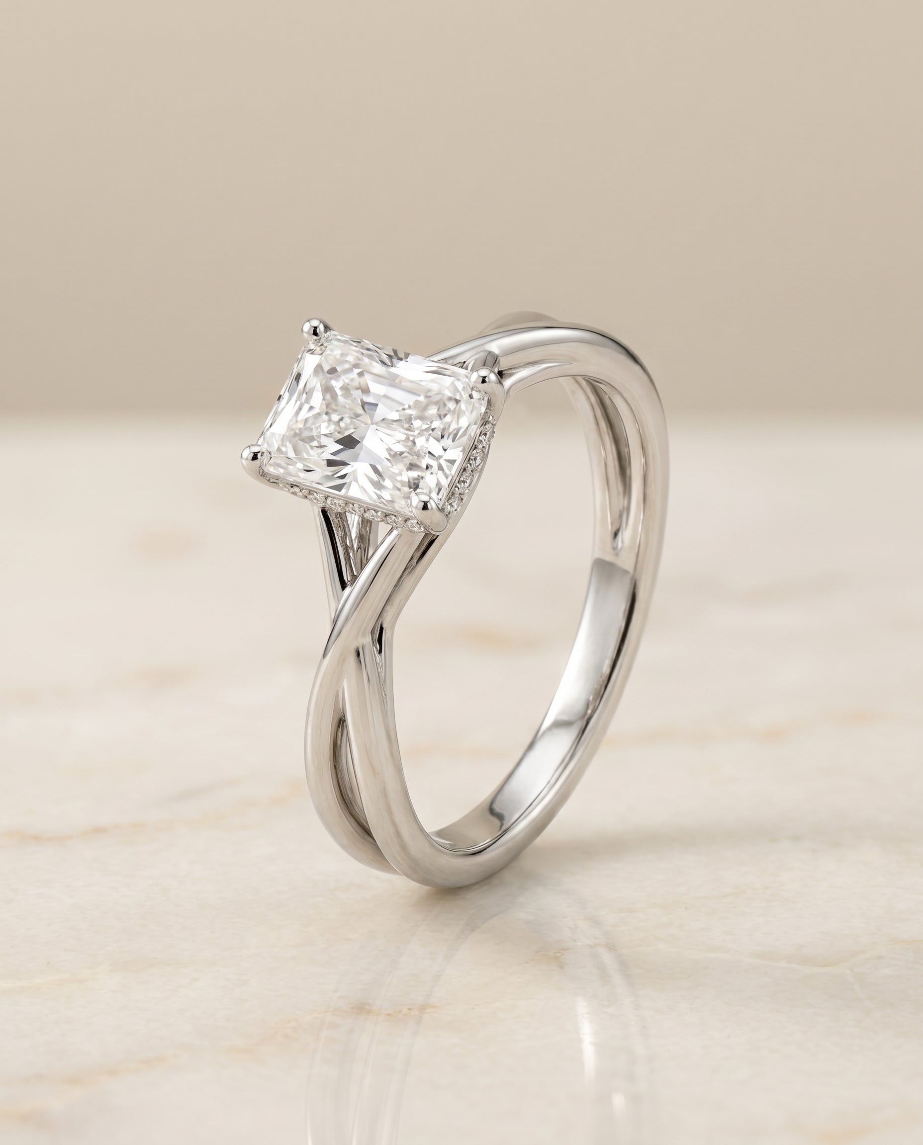 The Grace setting for radiant diamonds, made to order in 18K White Gold | RockHer